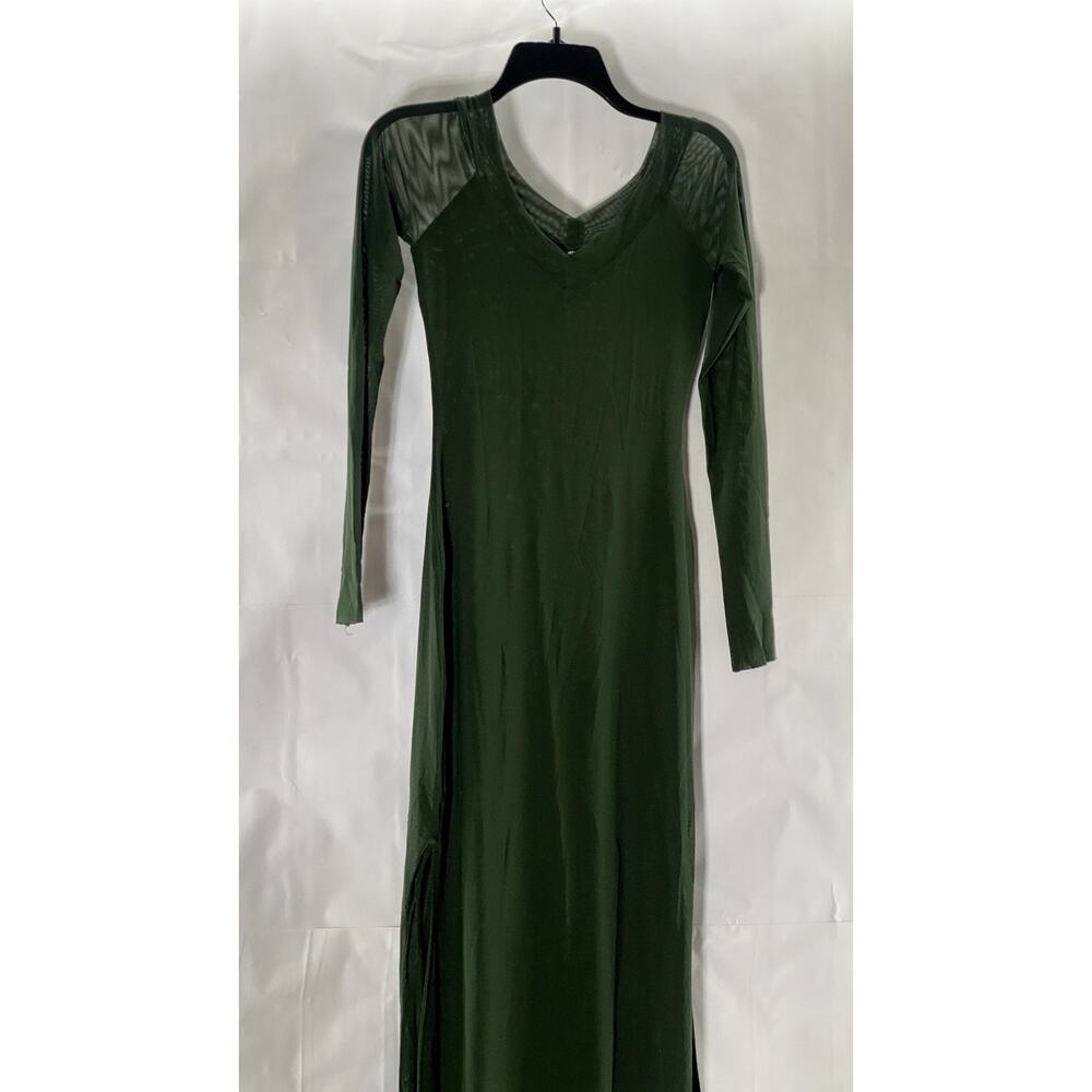 SILENCE + NOISE Women's Dark Green Dylan Off-The-Shoulder Sheer Maxi Dress SZ M